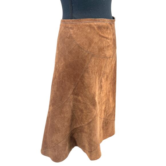 Allan Denis Women Vintage Western Brown Suede A Line Patchwork Skirt 6 - Picture 2 of 6